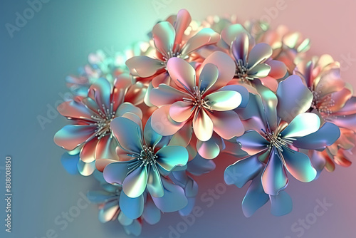 Metallic shiny flowers in shades of blue and pink  intricate petal designs background