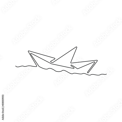 Aestetic paper boat One continuous line drawing origami craft concept vector illustration and minimalist 