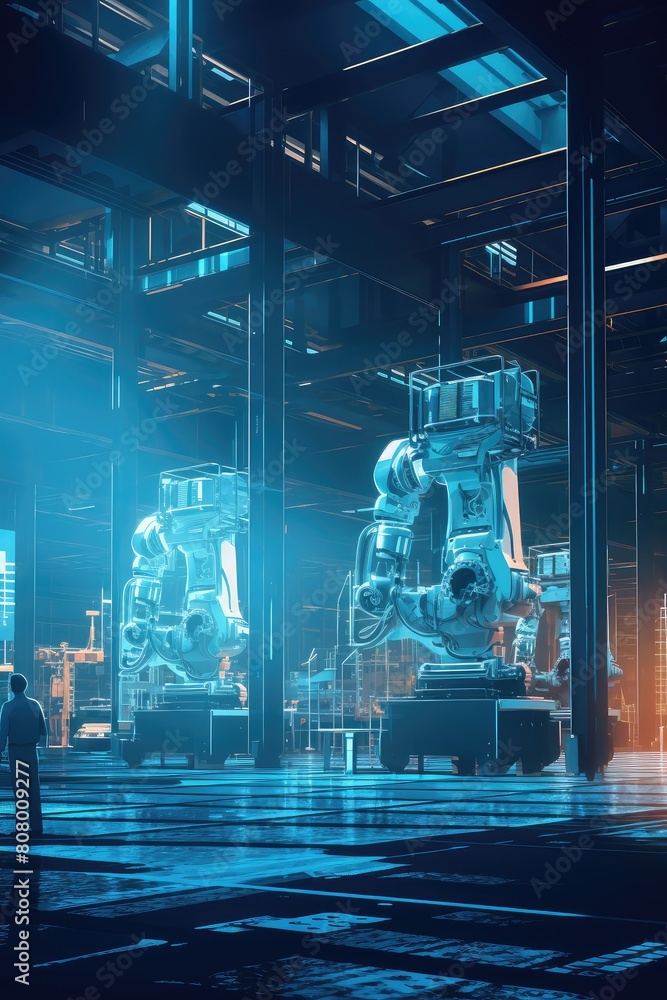 Advanced Robotic Arms in a Modern Factory Setting Advanced Robotic Arms in a Modern Factory Setting