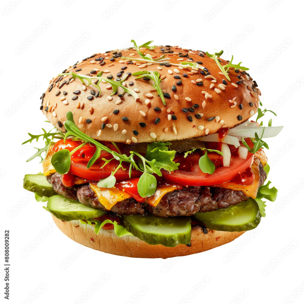 Fresh burger, isolated on a transparent background. Fresh burger, isolated on a transparent background.