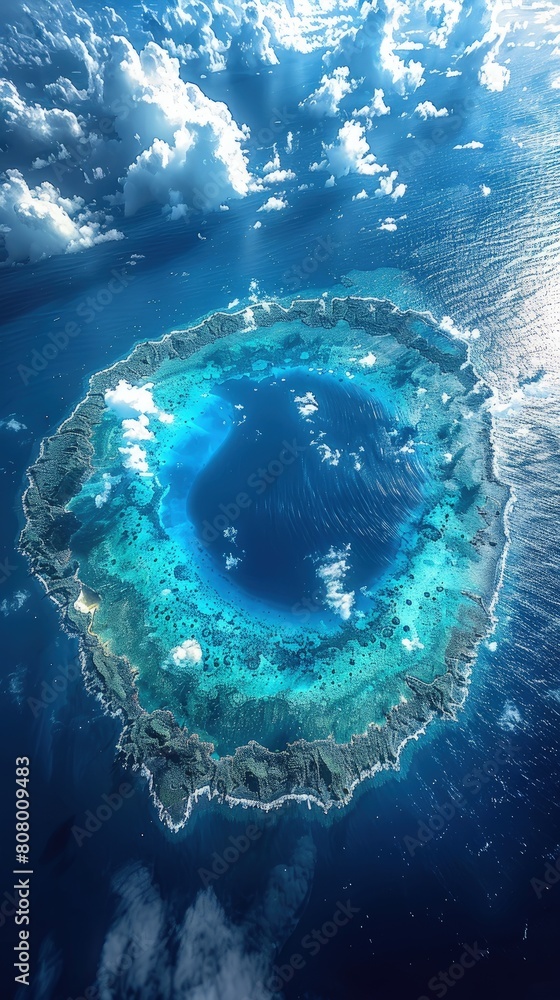 Φωτογραφία Coral atoll from space, a ring of life in the midst of vast ocean blue