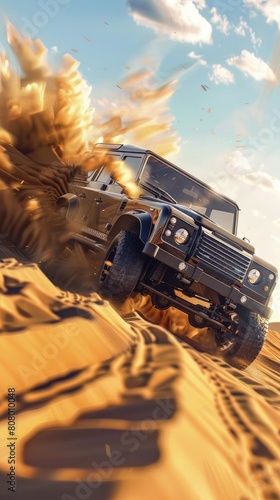 Dune bashing in Dubai, off-road vehicles, desert adventure, sandy thrills. photo