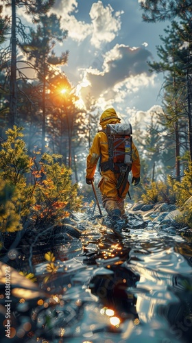 Environmentalist measuring the recovery of vegetation after a forest fire.