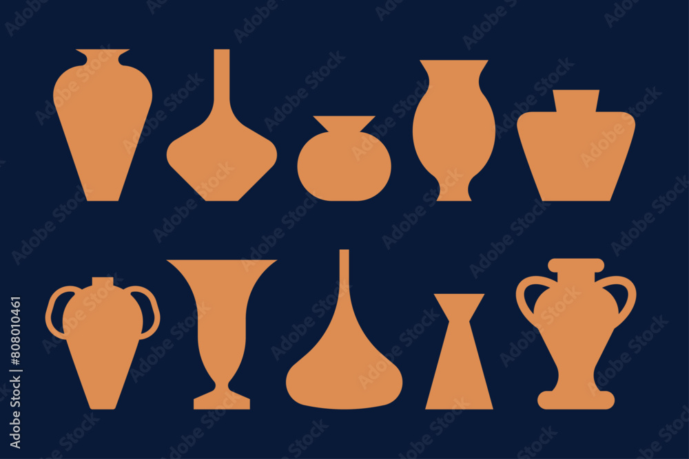 Set of terracotta pottery isolated vector illustrations Set of terracotta pottery isolated vector illustrations