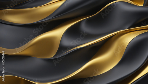 Futuristic and Dynamic Abstract 3D Wave Gradient Background in Gold and Black Silk Fabric