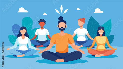A group meditation session organized by the company to promote mental clarity and relaxation during busy workdays.. Vector illustration