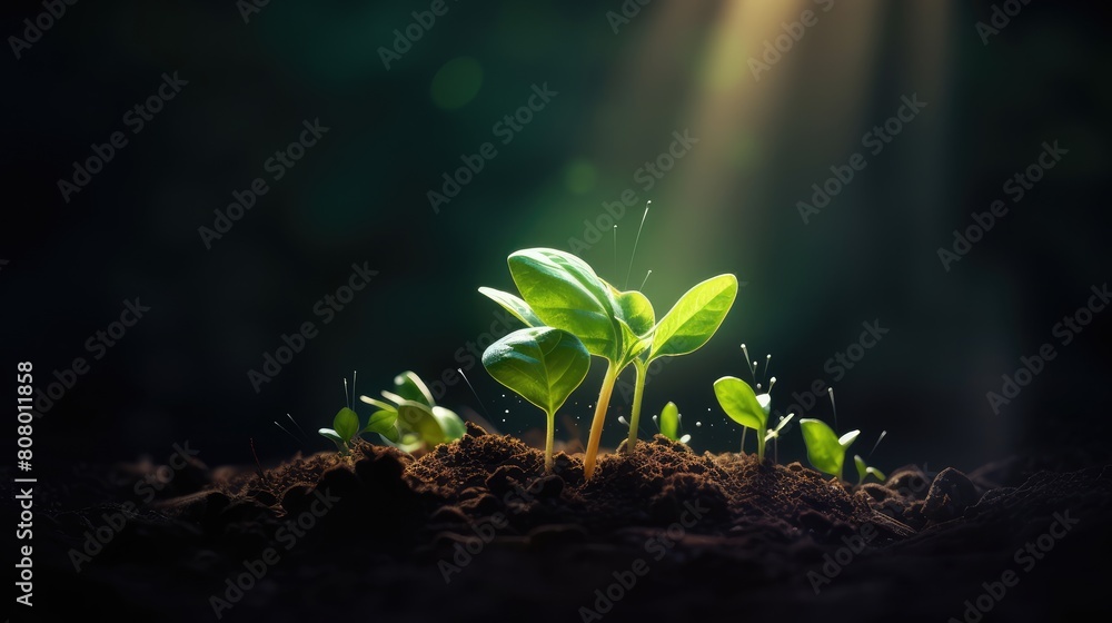 Vibrant Plant Sprouting with Sun Rays in Soil Vibrant Plant Sprouting with Sun Rays in Soil
