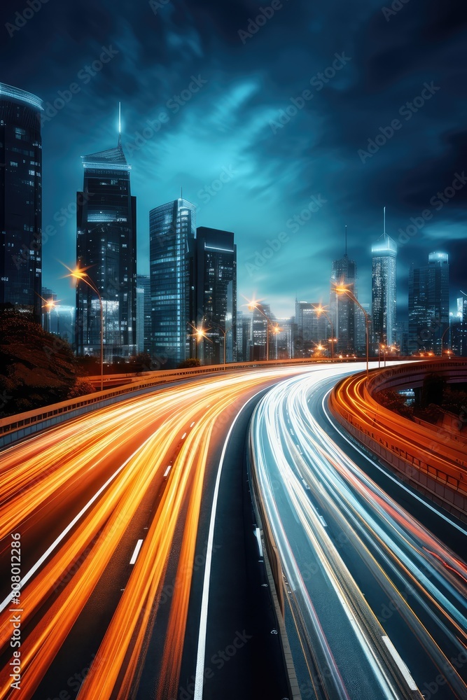 Obraz premium Illuminated Urban Highway in the City at Night
