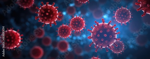 3D Illustration of Coronavirus Particles in Blue
