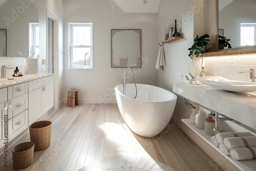 Create a 3D rendering of a modern bathroom