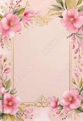  Romantic watercolor circle frame with pink and gold accents for a feminine spring design 