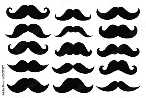 Set of mustache black Silhouette Design with white Background and Vector Illustration