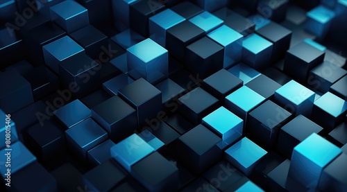 Abstract Blue Cubes on Dark Background