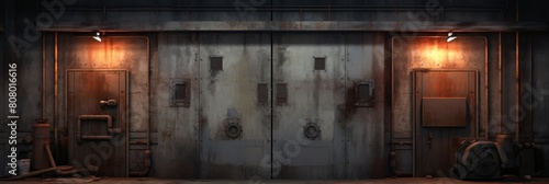Industrial Warehouse Steel Doors Under Moody Lighting