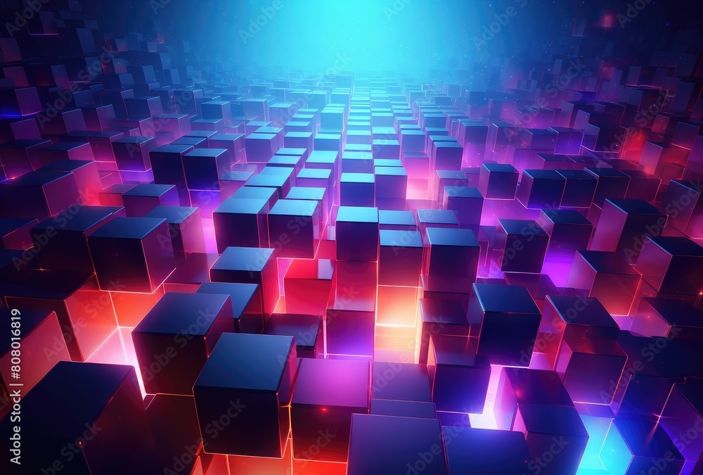 Fototapeta premium Abstract Glowing Cubes in Futuristic Network