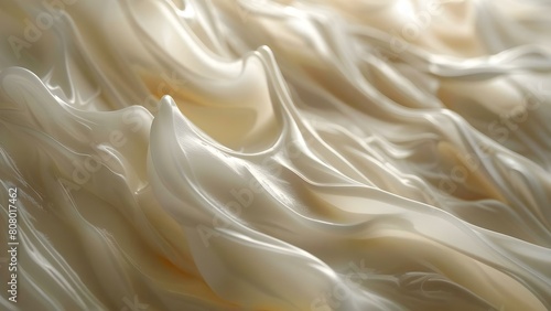 Top view of white cream texture resembling liquid yogurt for natural cosmetic material. Concept White Cream Texture, Liquid Yogurt, Natural Cosmetics, Top View, Organic Ingredients