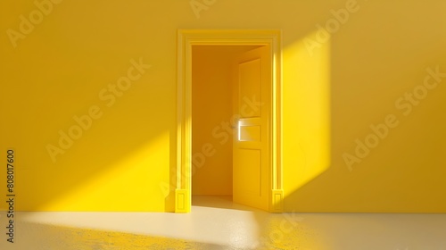 Open Door with Warm Yellow Glow Illuminating a Minimalist Interior Space