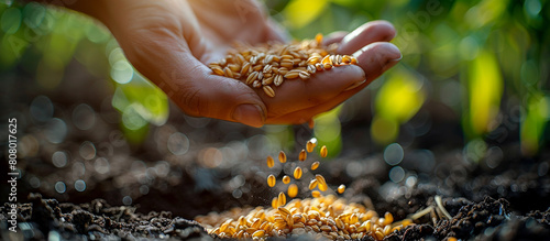 A hand sows wheat into the ground. The photo can be used to illustrate the gospel parables