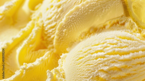 close-up texture of vanilla-flavored gelato, showcasing its smooth, creamy surface with vibrant hues. The intricate details of frozen zest promise a refreshing indulgence, perfect for summer delight photo