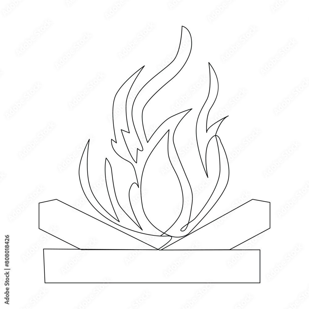 Vector Continuous single line drawing of fire on white background illustration and minimal Vector Continuous single line drawing of fire on white background illustration and minimal