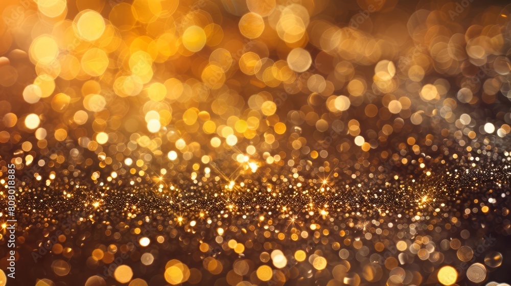Abstract background with golden glitter and bokeh lights Background with copy space