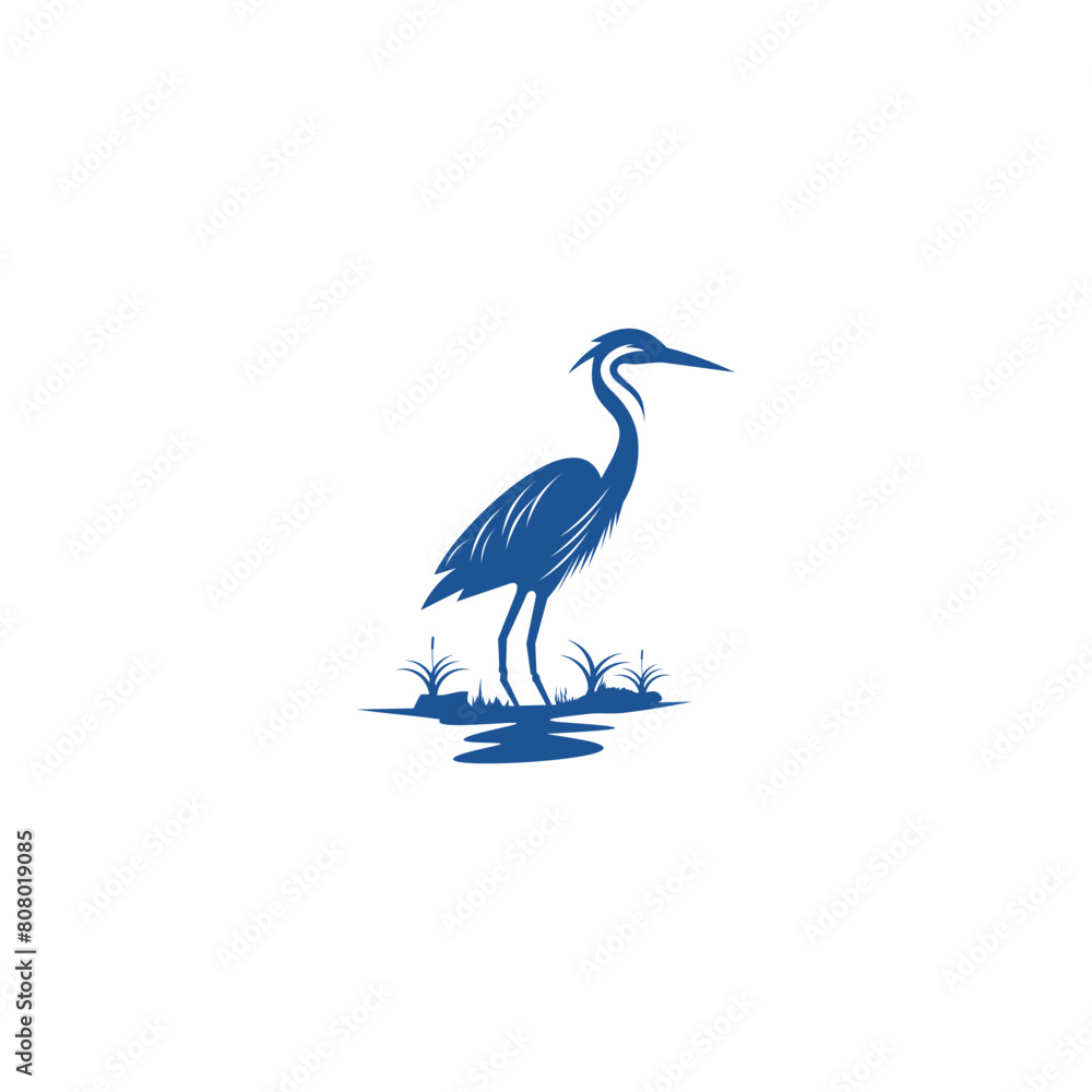 Obraz premium Blue heron Logo isolated on white background. Design blue heron for logo, Simple and clean flat design of the blue heron logo template. Suitable for your design need, logo, illustration, animation.