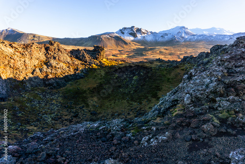 Saxhóll crater volcano and lava fields in Snaefellsnes peninsula in Iceland