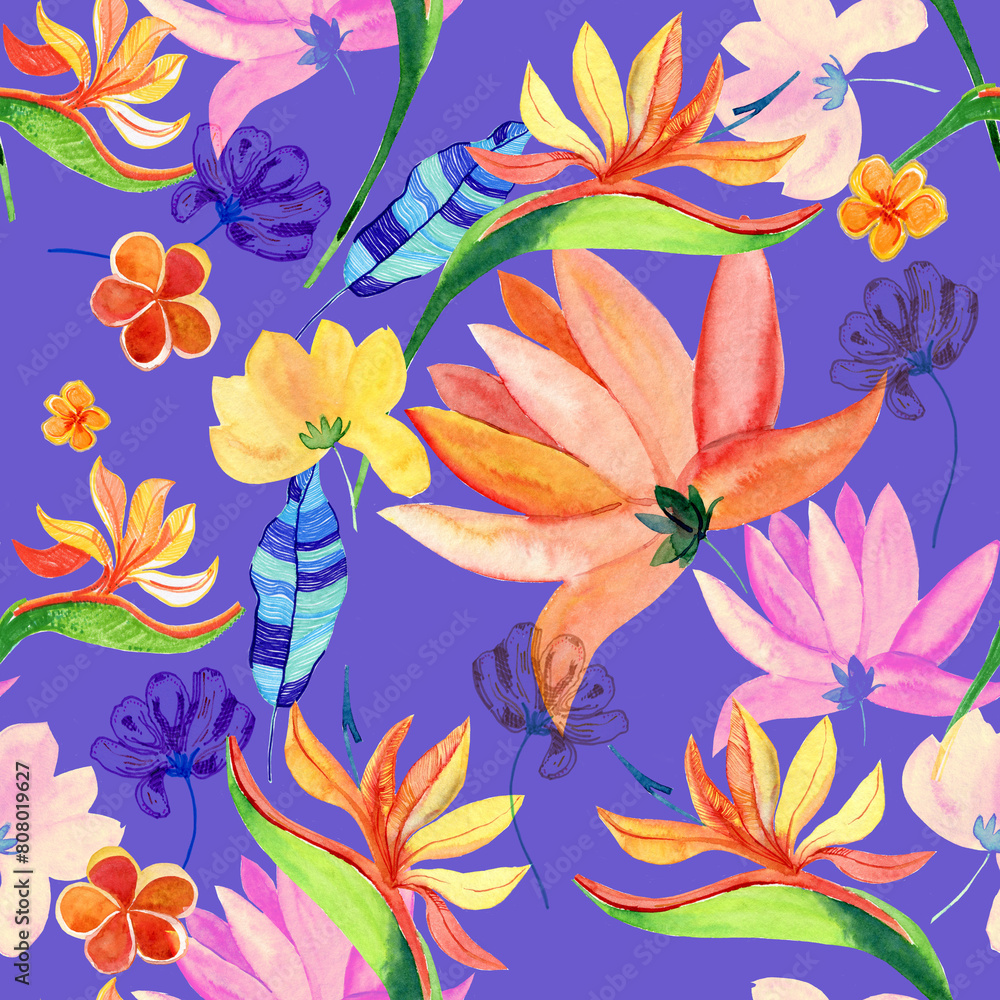 seamless pattern with flowers. hand drawn watercolor painting. seamless pattern with flowers. hand drawn watercolor painting.