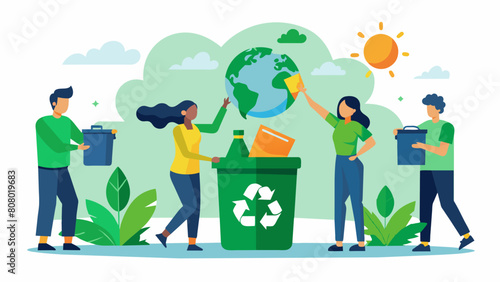 A group of colleagues organize a green office initiative implementing recycling and conservation efforts to reduce their companys carbon footprint..