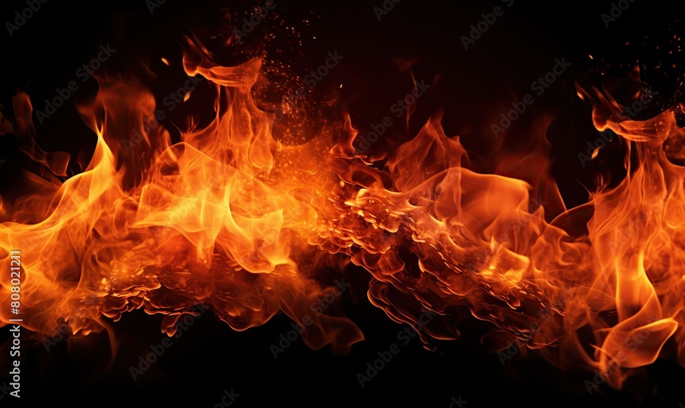 Fire flames isolated on black background. Abstract fire flames texture background.