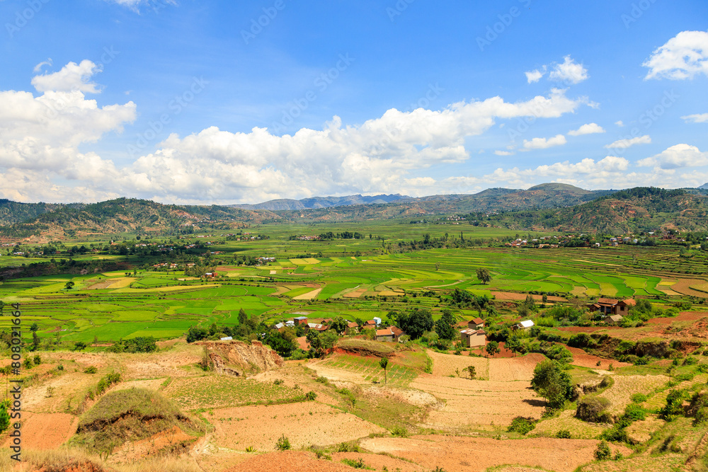 Panorama of Betafo fields near Antsirabe in Madagascar