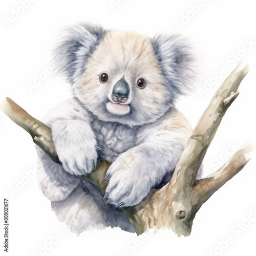Cute watercolor illustration of a baby koala. Perfect for nursery art, baby shower invitations, or as a gift for a new baby.