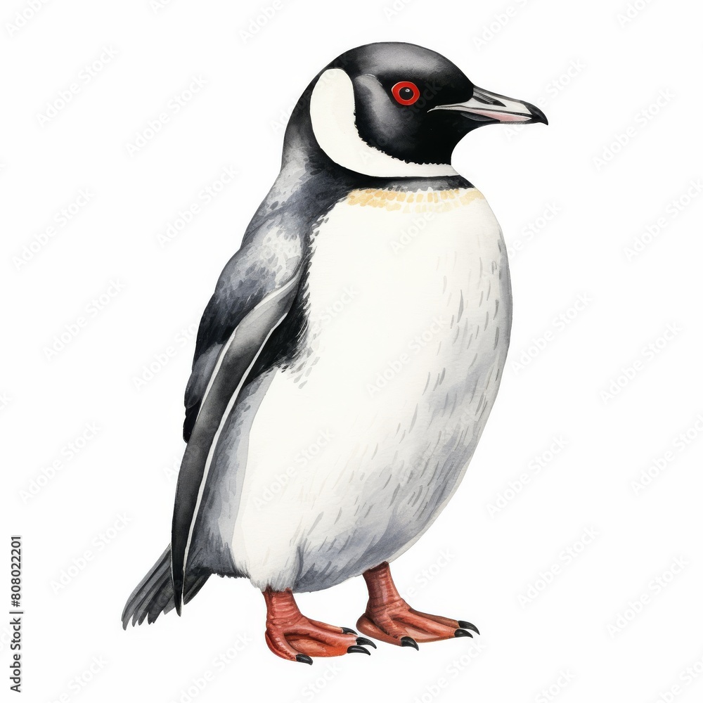 The watercolor painting of a penguin, with its black and white feathers and orange beak, looks like a real photograph. The watercolor painting of a penguin, with its black and white feathers and orange beak, looks like a real photograph.