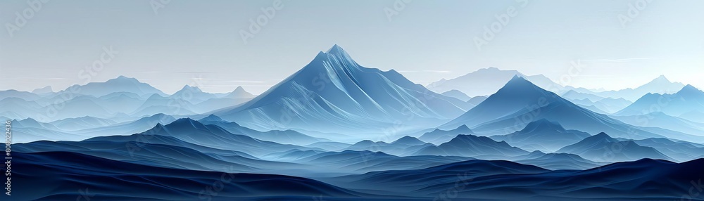 Detailed landscape of metallic geometric mountains, a futuristic tech-themed panorama