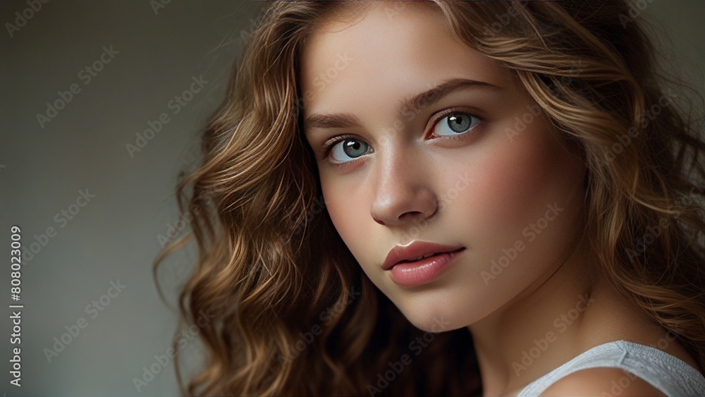 Timeless Beauty: Portrait of a Stunning 19-Year-Old Woman with Captivating Features. Timeless Beauty: Portrait of a Stunning 19-Year-Old Woman with Captivating Features.