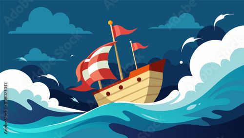 On the turbulent ocean of existence the sy ship of life sails onward embodying the principles of courage and fortitude.. Vector illustration photo