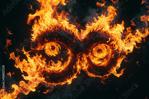 Fire on a black background in the shape of the number eight