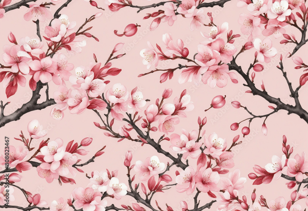 Fototapeta premium Delicate cherry blossom floral pattern for a Lunar New Year celebration 