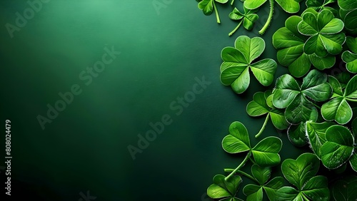 St Patrick's Day Celebration: Shamrocks on a Green Background. Concept St Patrick's Day, Shamrocks, Green Background, Irish Celebration