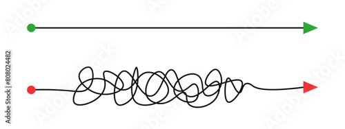 Easy way and complicated way to achieve goals tangled line Illustration vector