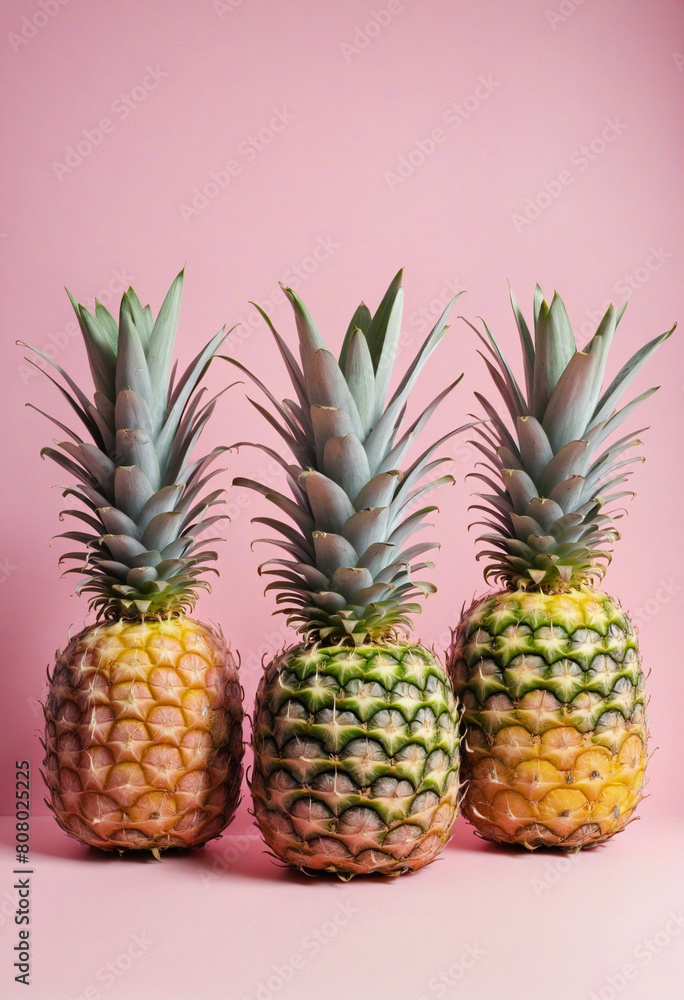 Abstract pineapple halves with a pop of pink on a minimal background Abstract pineapple halves with a pop of pink on a minimal background