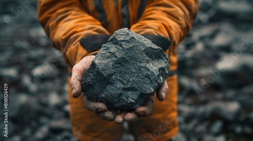 A person holding a large rock in their hands, AI