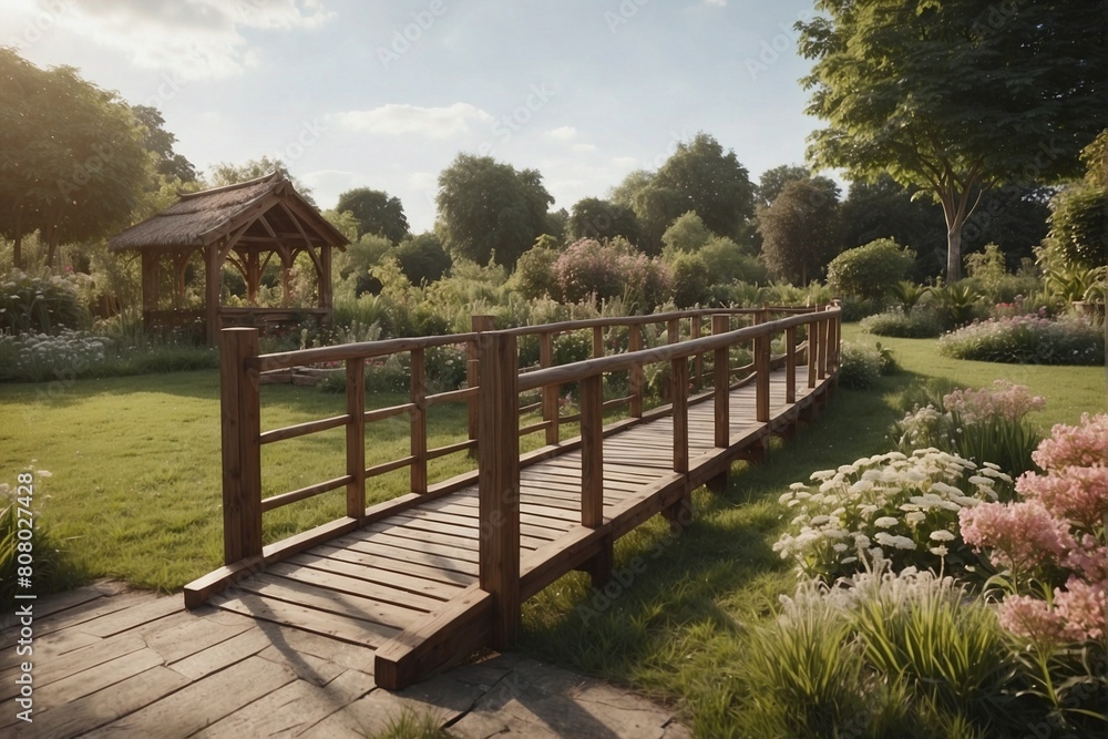 Decorative Wooden Bridge over Green Field Decorative Wooden Bridge over Green Field