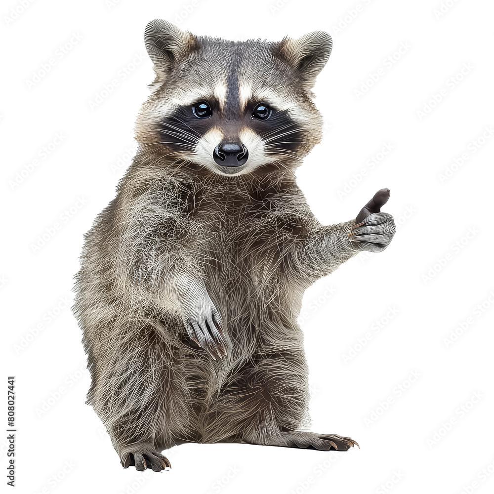 A raccoon is giving a thumbs up