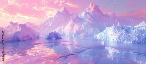 Floating Landforms in a Dreamy Pastel Sky A D Rendered Isometric Landscape photo