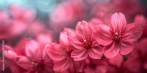 Dreamy Closeup of Vibrant Pink Japanese Cherry Blossoms with Shallow Focus. Concept Nature Photography  Close-up Shots  Cherry Blossom Season  Shallow Depth of Field  Vibrant Floral Display