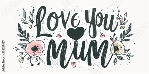 calligraphy love mum mother's day card concept, ai