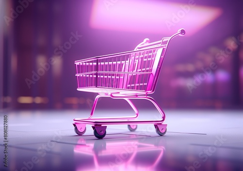 Purple Shopping cart on a purple background. Online E-commerce concept.