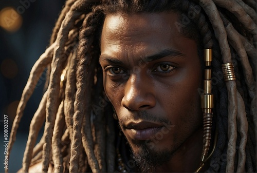 Close-up of Person with Dreadlocks. Dark-Skinned Egyptian Prince