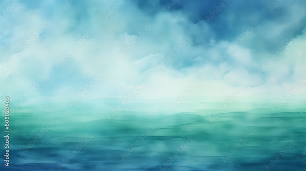 A watercolor wash background blending deep blues and greens, reminiscent of the ocean's depths